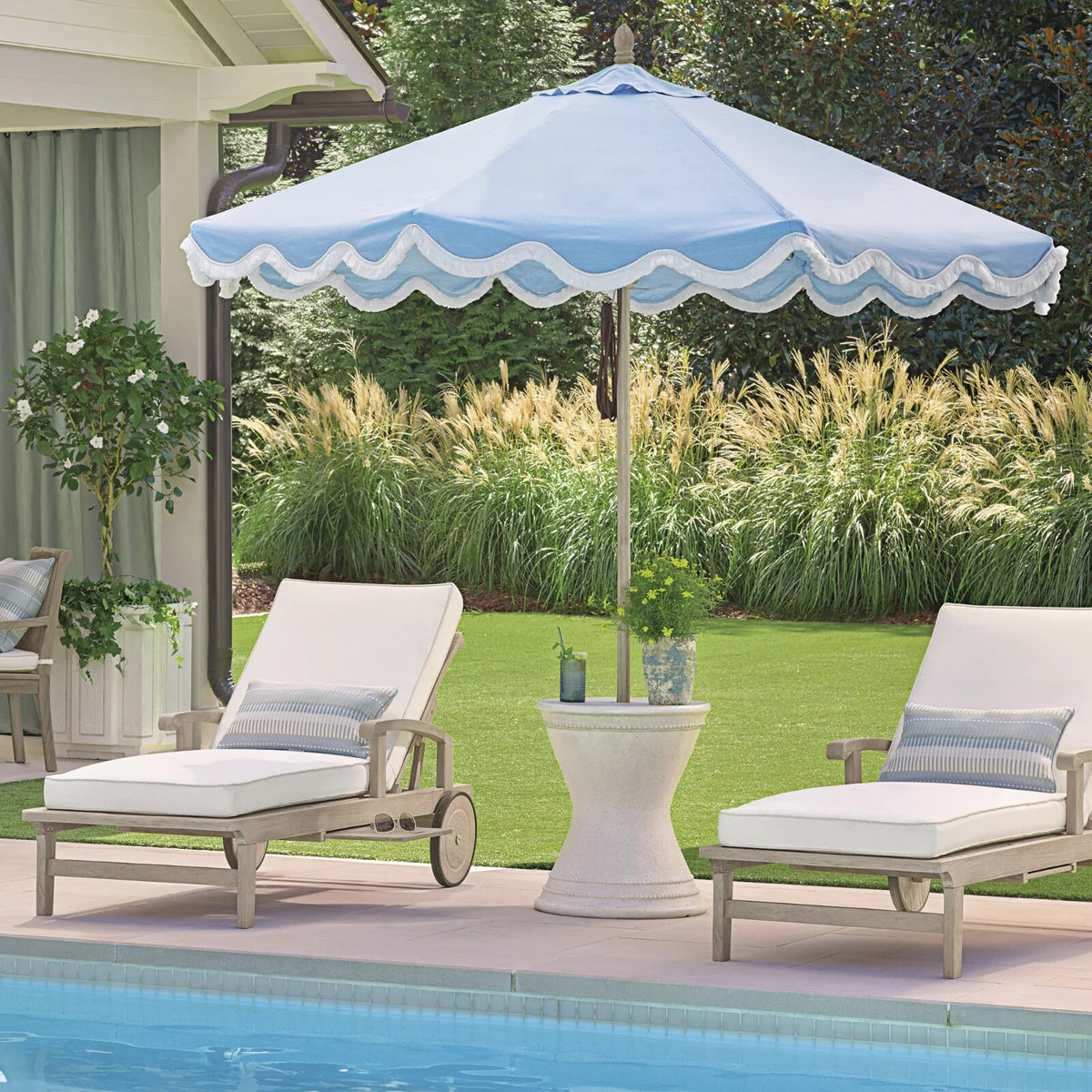 Cassara Chaise Lounge with Cushions in Weathered Teak