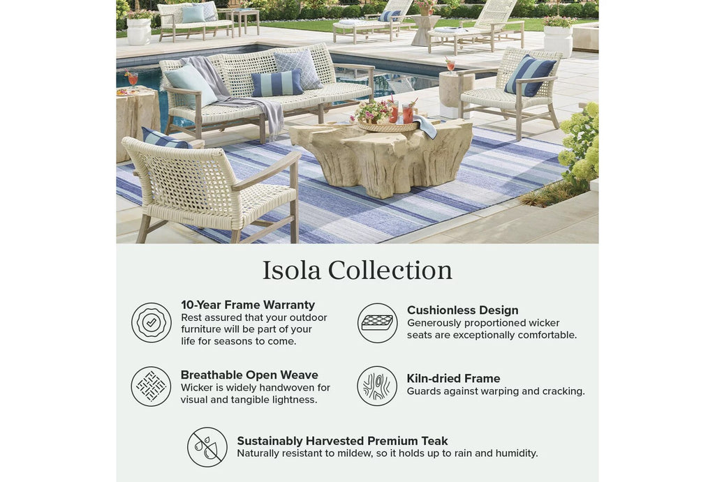 Isola Ottoman in Weathered Teak & Harbor Blue Wicker