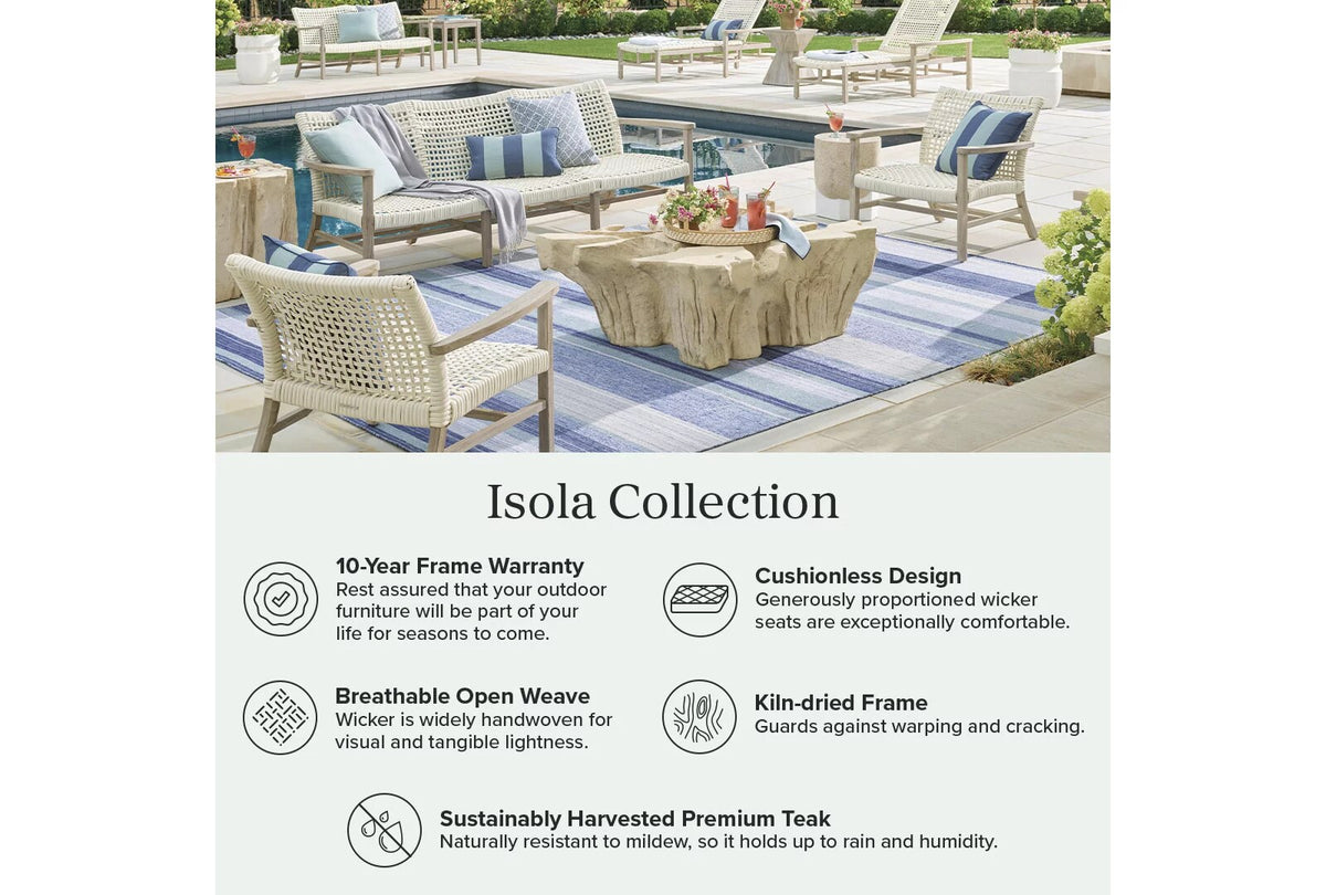 Isola Ottoman in Weathered Teak & Harbor Blue Wicker