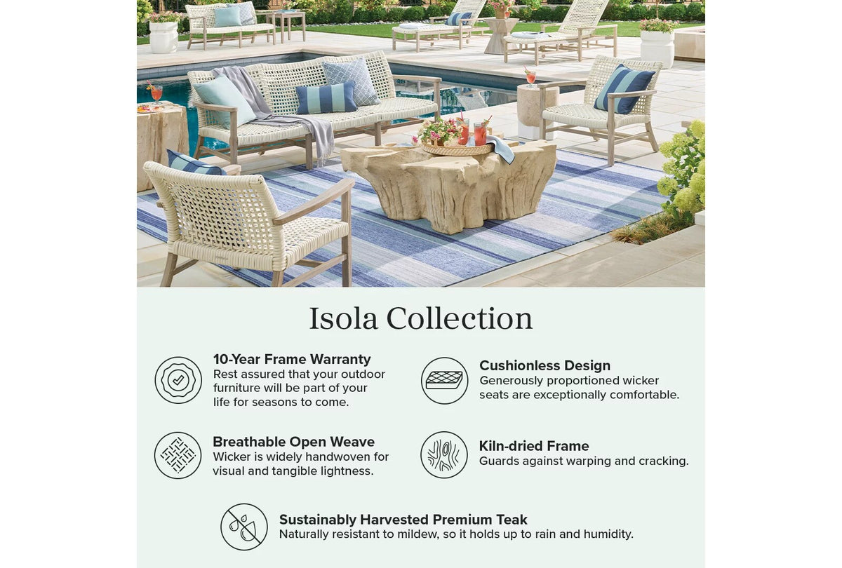 Isola 3-pc. Sofa Set in Weathered Teak & Washed White Wicker