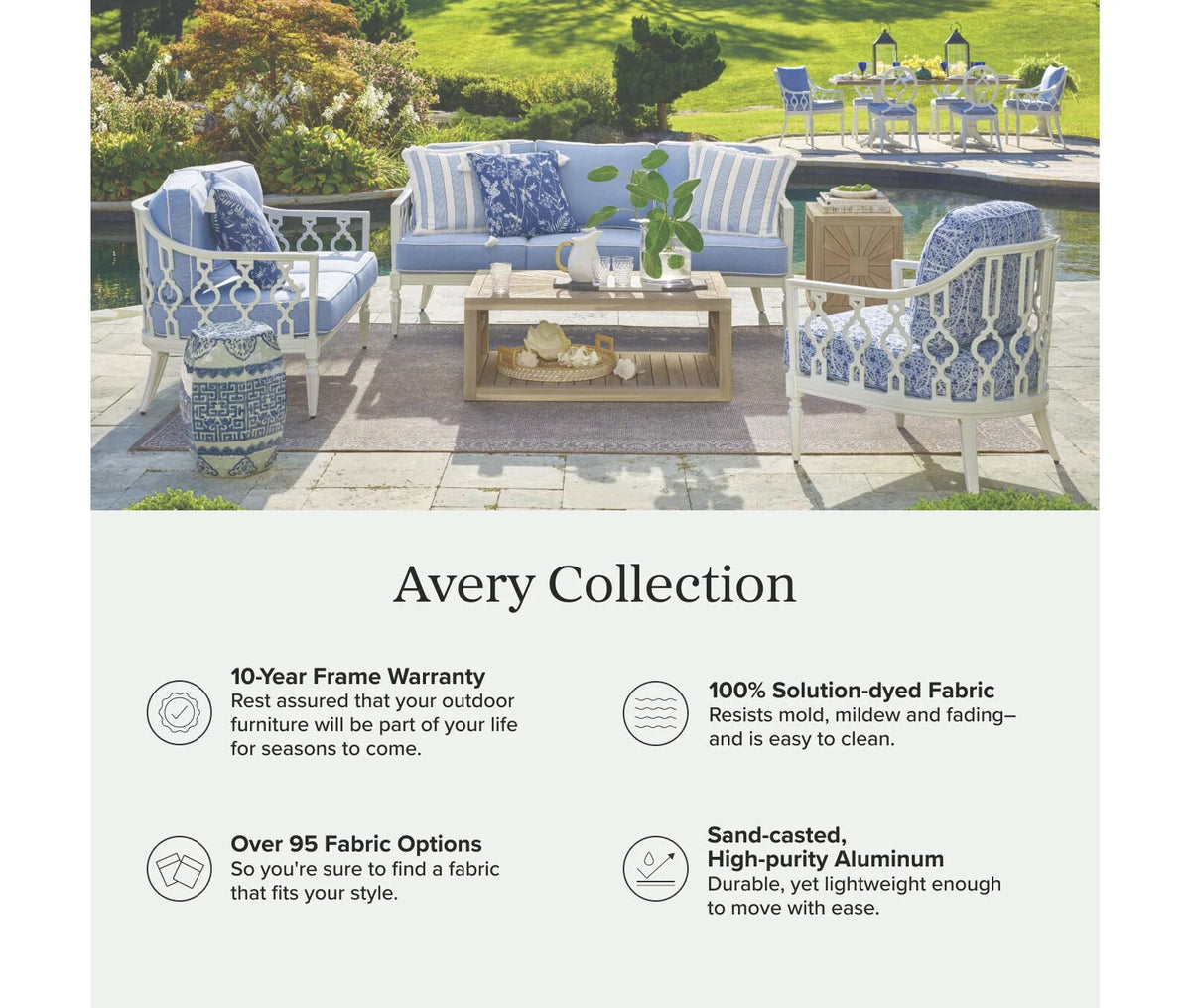 Avery Loveseat with Cushions in White Aluminum