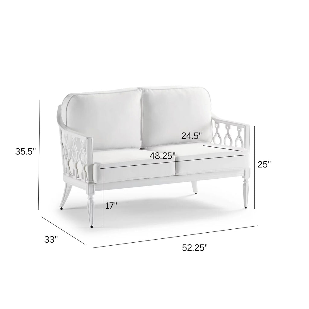 Avery Loveseat with Cushions in White Aluminum