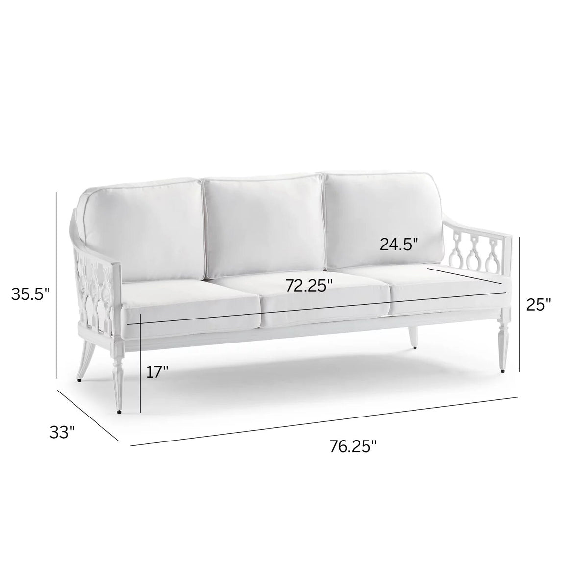 Avery Sofa with Cushions in White Aluminum