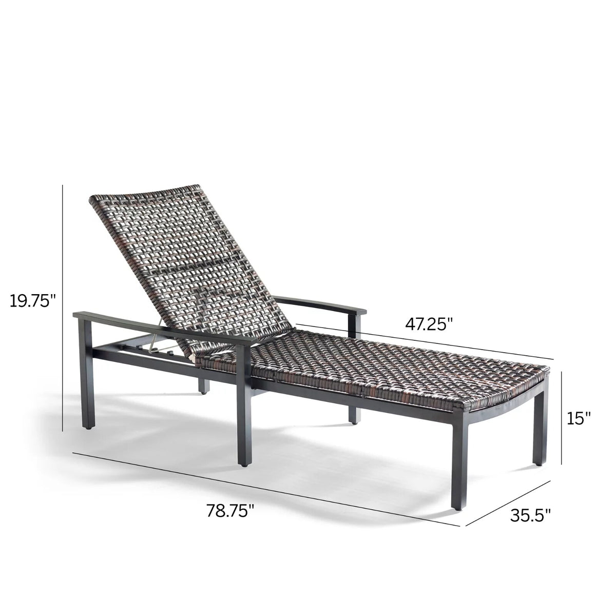 Isola Chaise Lounge in Black Aluminum & Black Walnut Wicker