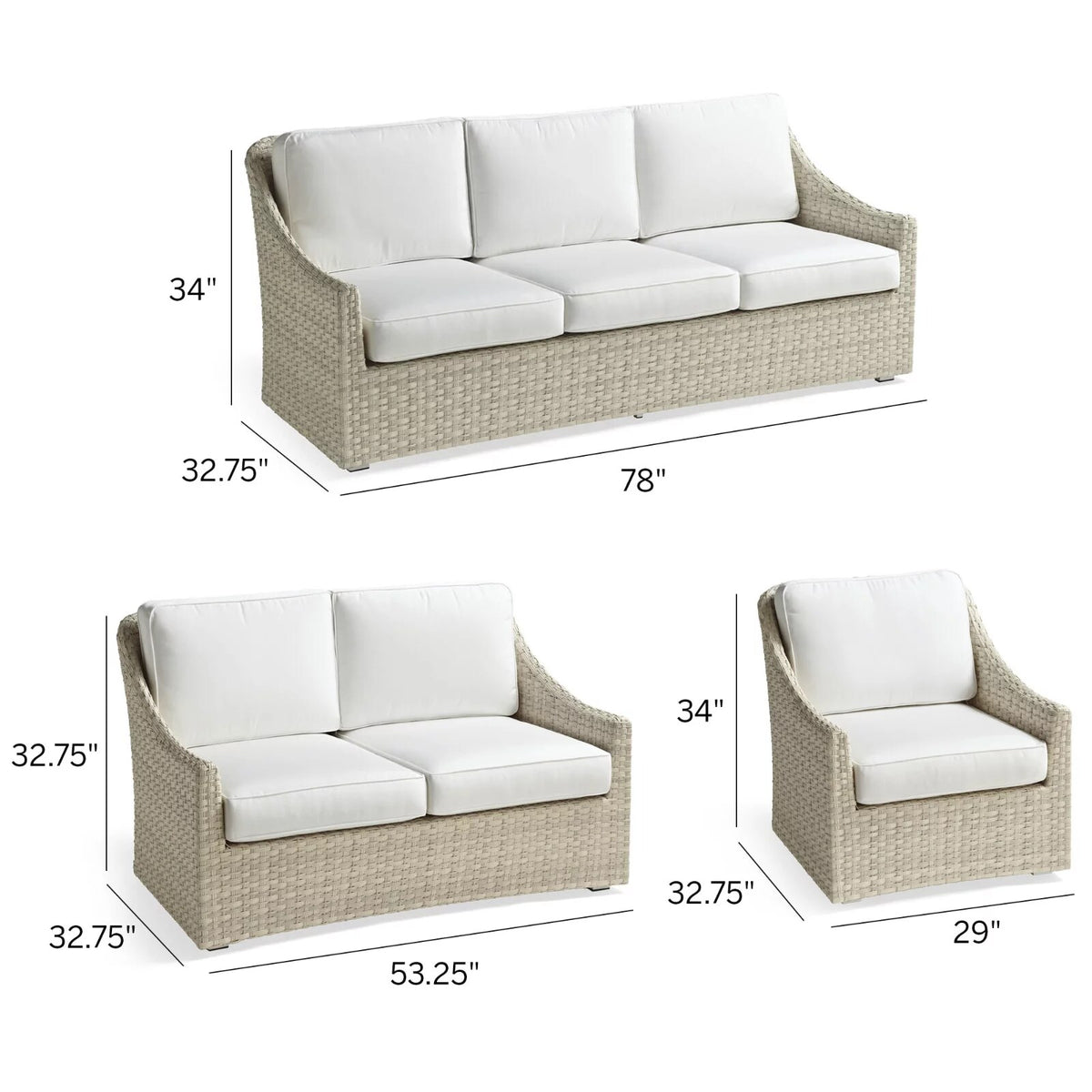 Ashby 3-pc. Sofa Swivel Set In Shell Wicker