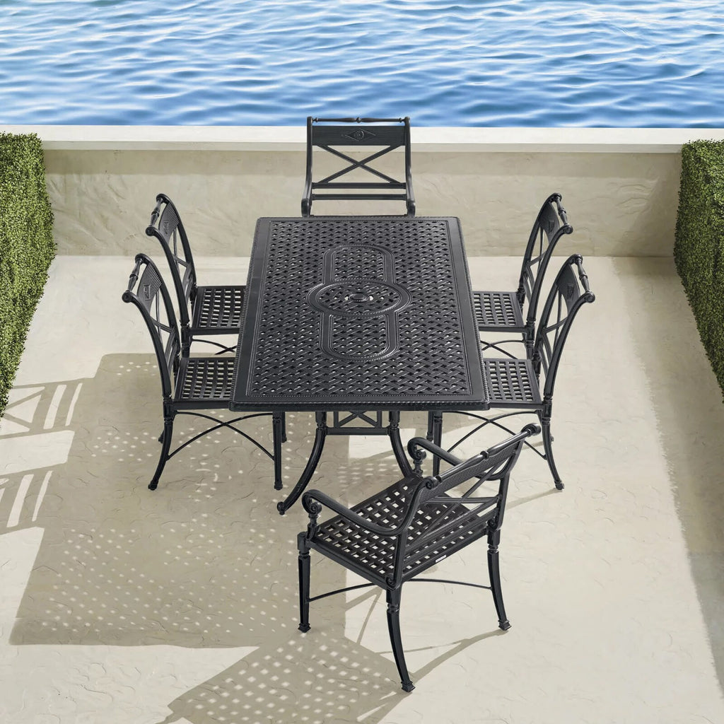 Carlisle 7-pc. Cast-Top Rectangular Dining Set in Onyx Aluminum with Side Chairs