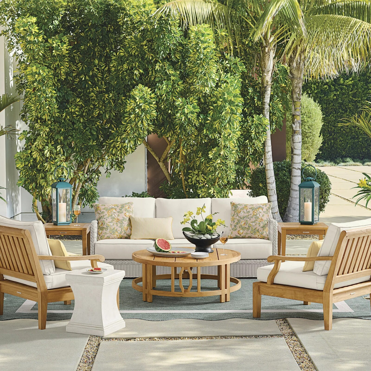 Cassara 3-pc. Sofa Set with Two Lounge Chairs in Natural Teak