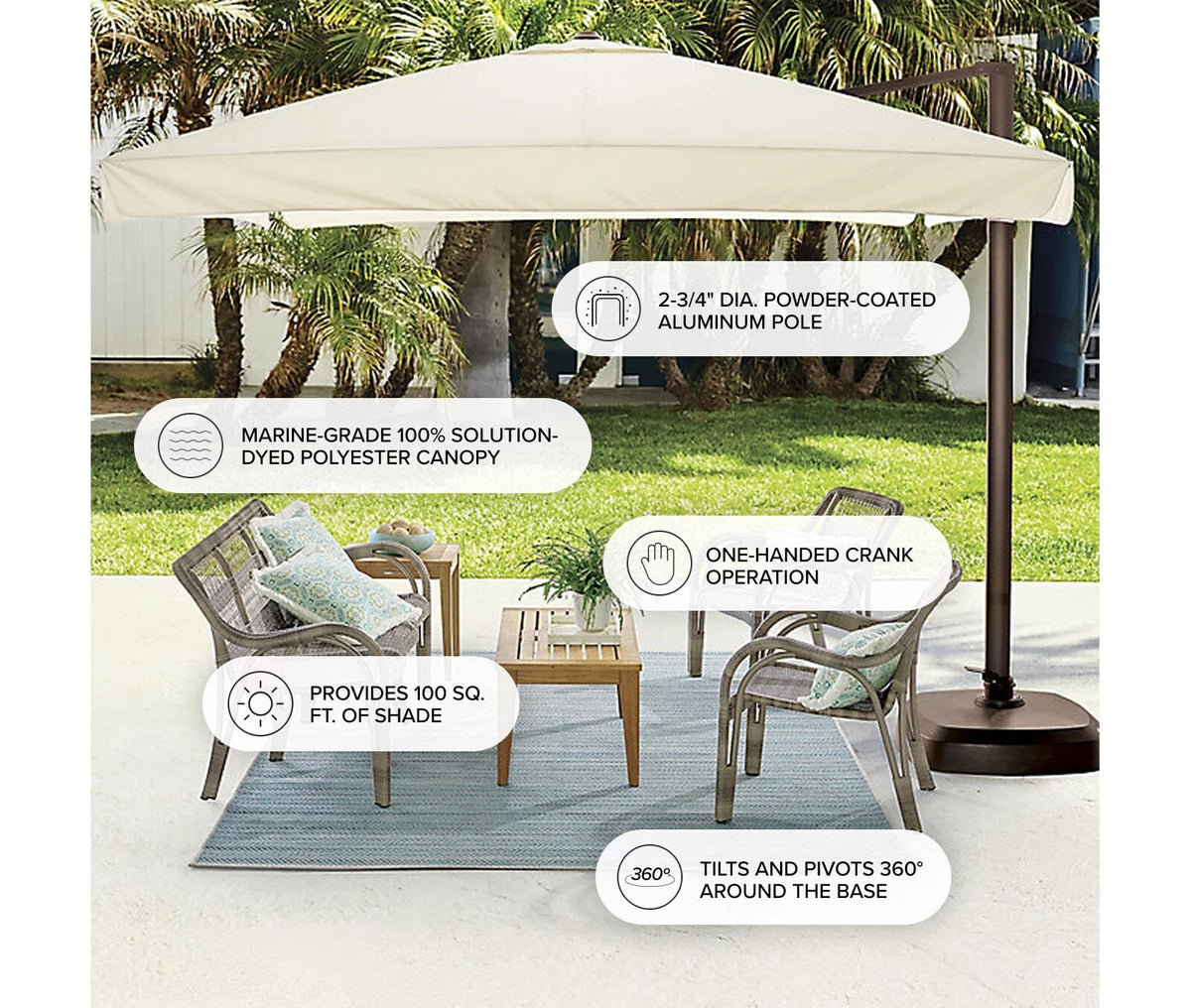 10' Cantilever Square Side Mount Umbrella with Base