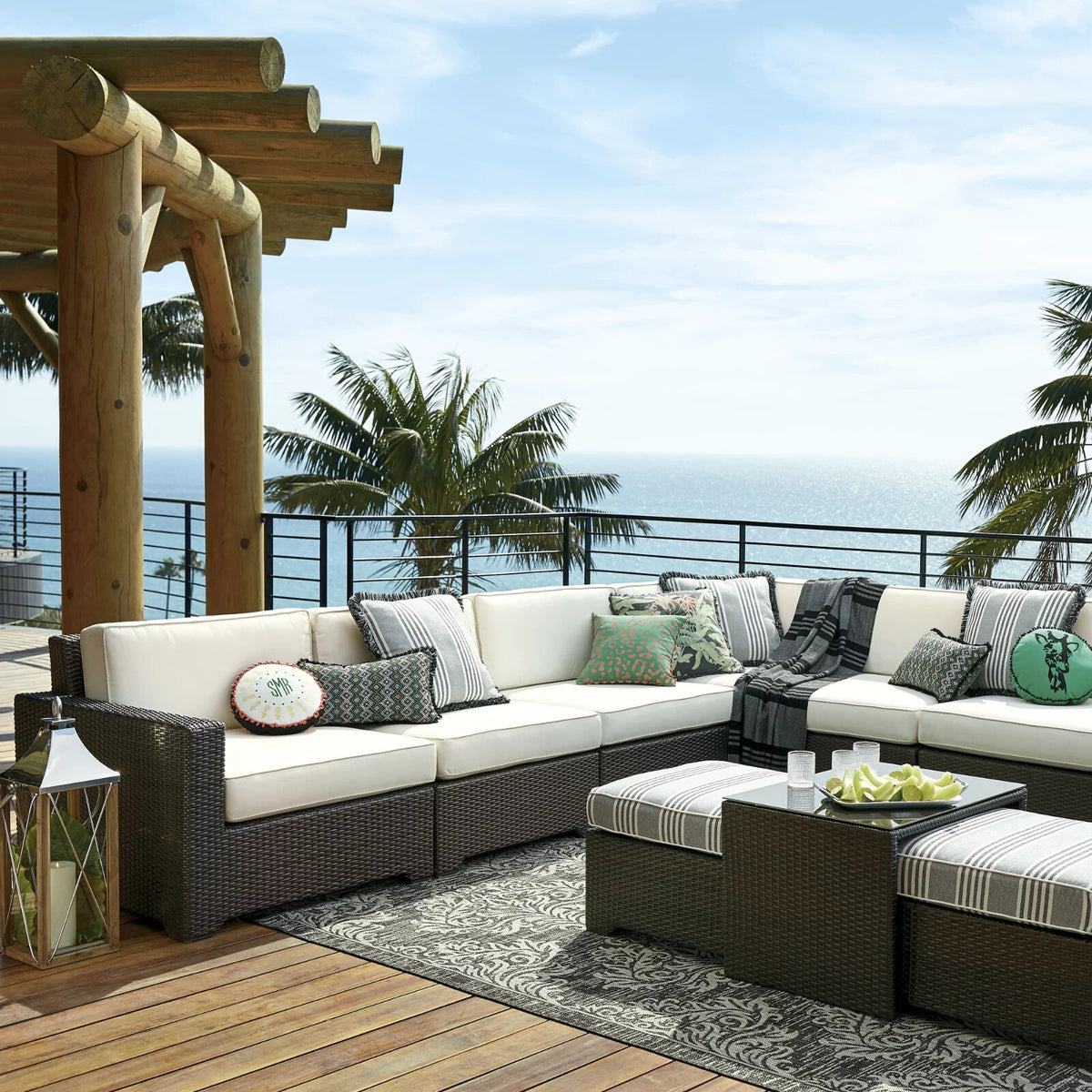 Palermo Coffee Table with Nesting Ottomans in Bronze Wicker