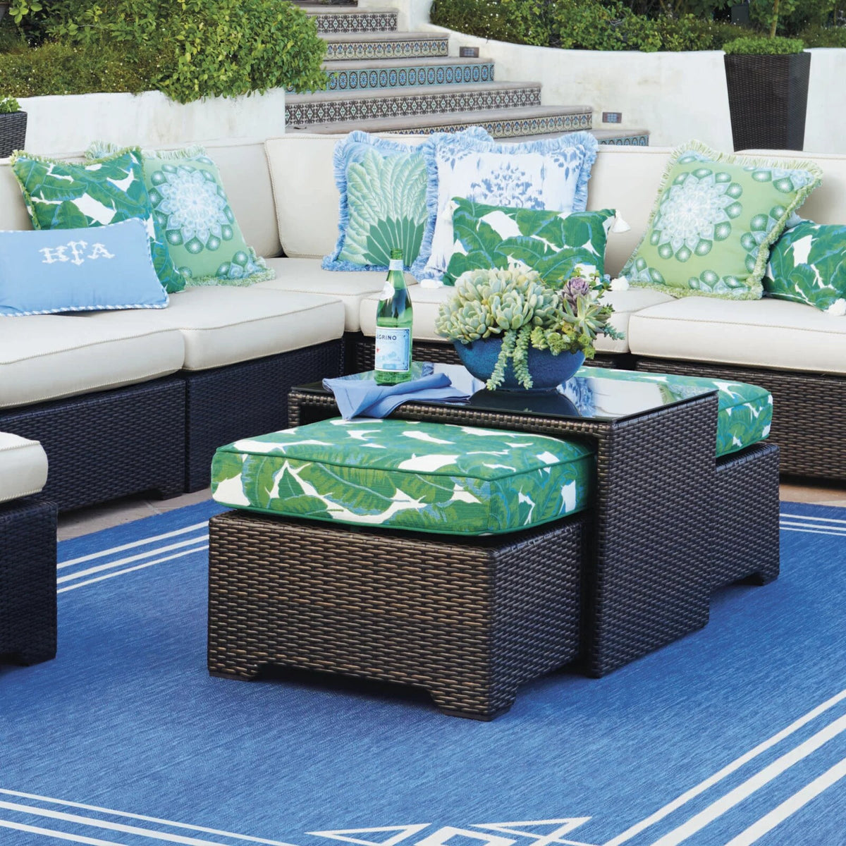 Palermo Coffee Table with Nesting Ottomans in Bronze Wicker