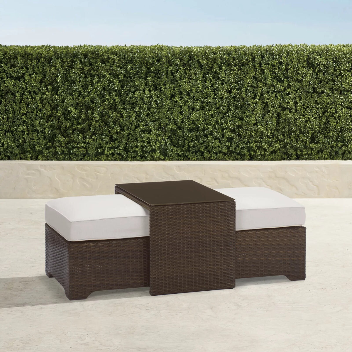 Palermo Coffee Table with Nesting Ottomans in Bronze Wicker