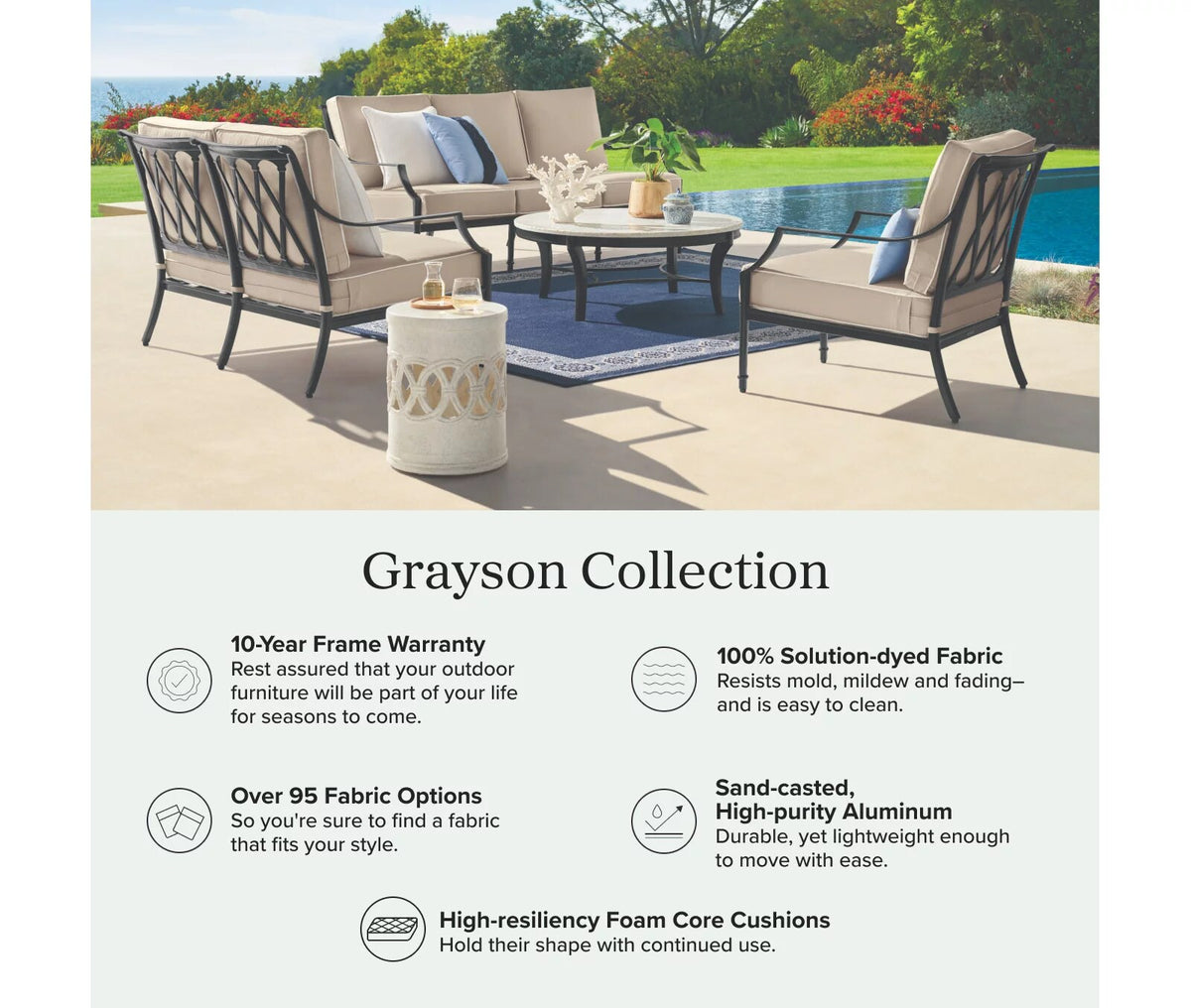 Grayson Ottoman with Cushion in Black Aluminum