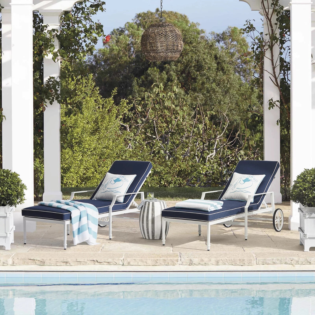 Grayson Chaise Lounge with Cushions in White Aluminum
