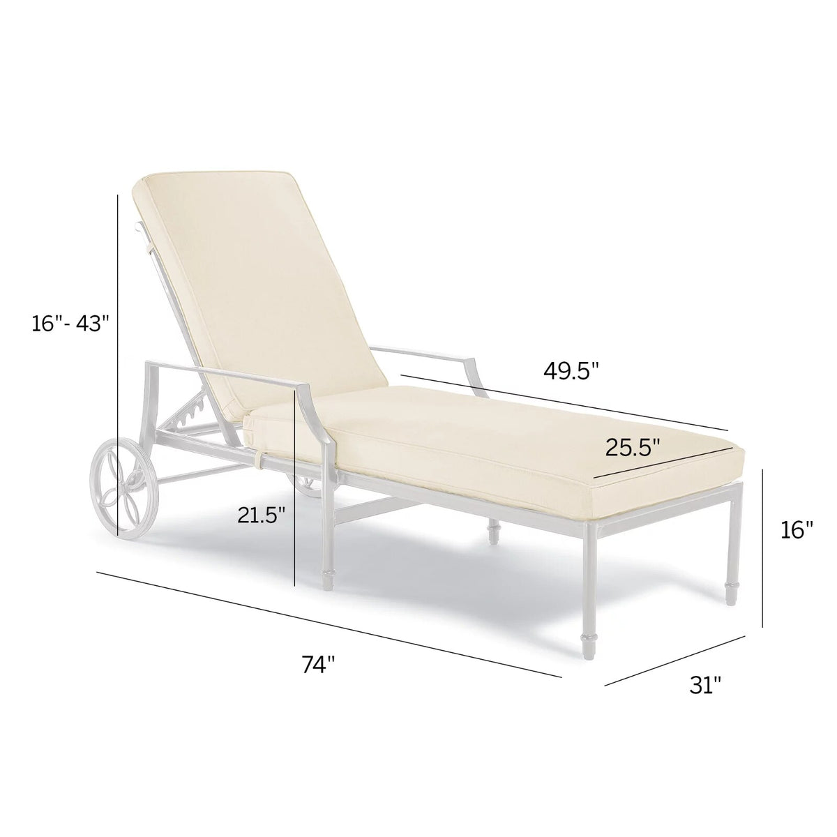 Grayson Chaise Lounge with Cushions in White Aluminum
