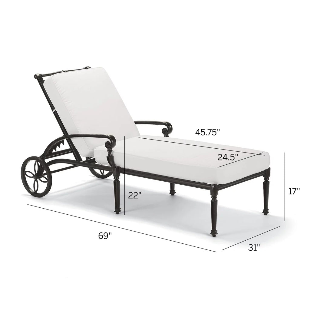 Carlisle Chaise Lounge with Cushions in Onyx Aluminum
