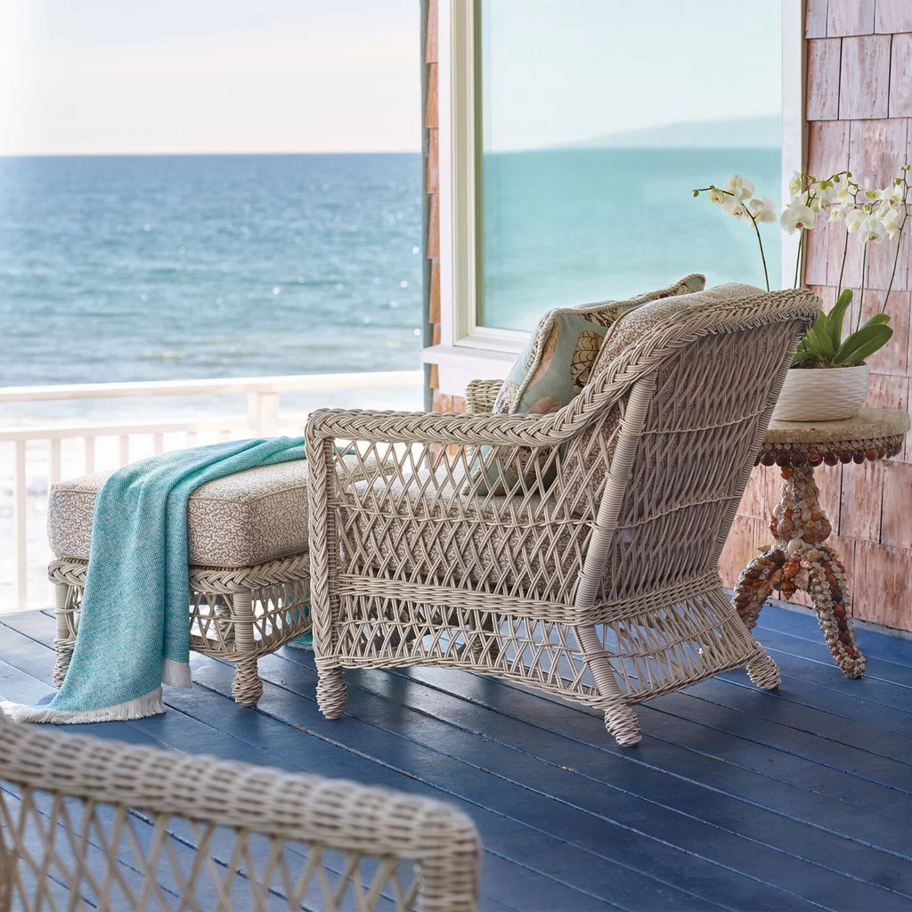 Hampton Ottoman in Ivory Wicker