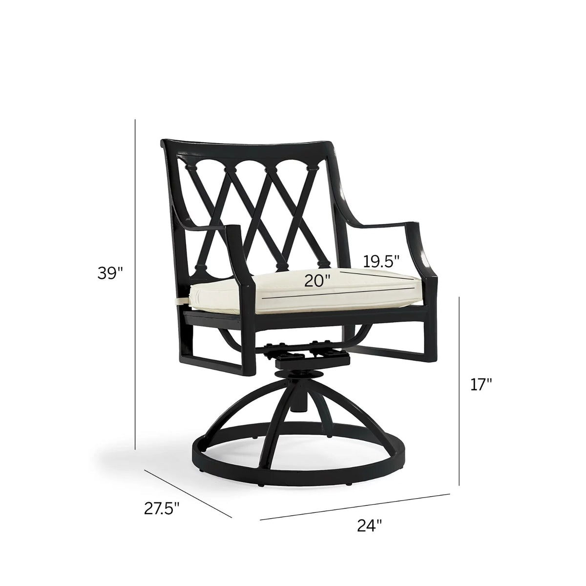 Grayson Swivel Dining Chairs in Black Aluminum, Set of Two