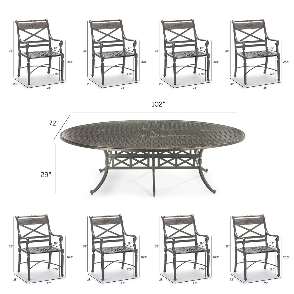 Carlisle 9-pc. Oval Dining Set in Slate Aluminum