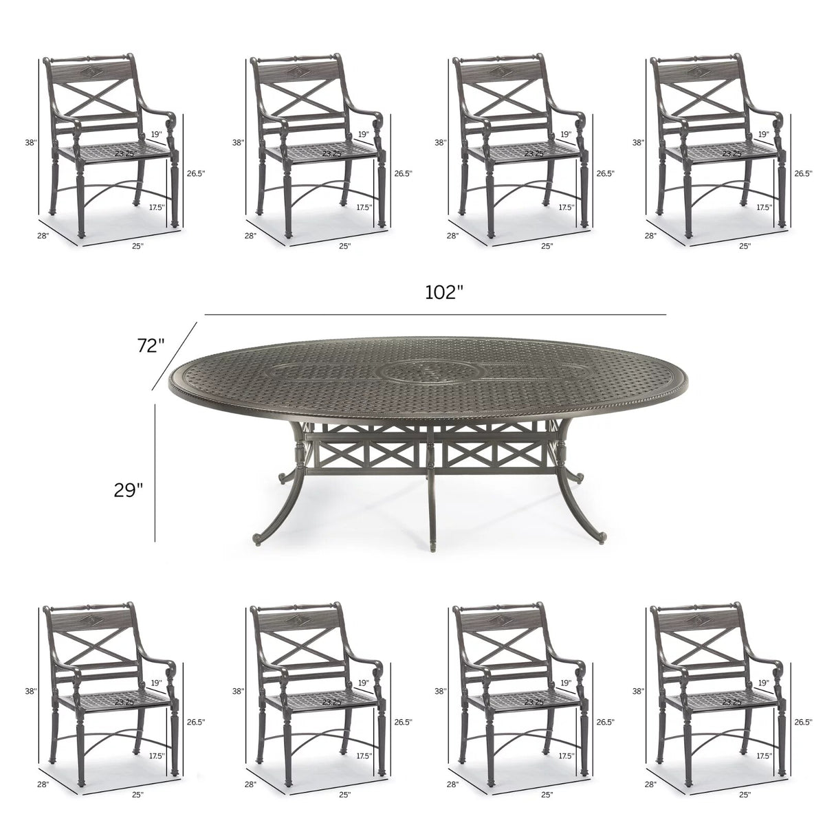 Carlisle 9-pc. Oval Dining Set in Slate Aluminum
