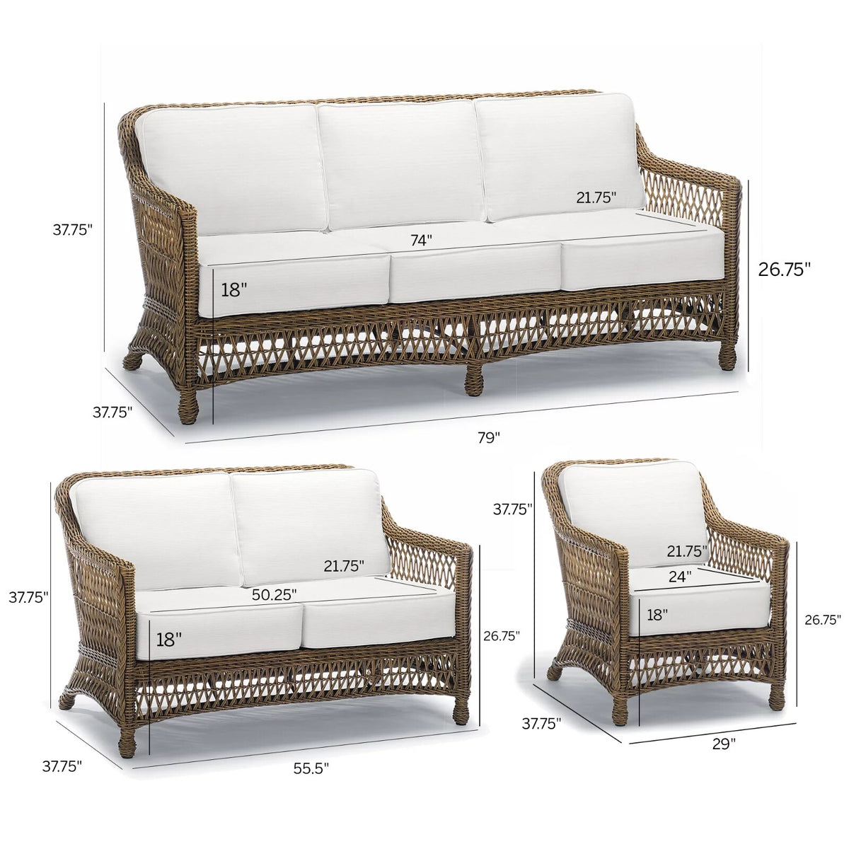 Hampton 3-pc. Sofa Set in Driftwood Wicker